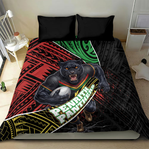 Penrith Panthers Rugby Bedding Set Tribal Polynesian Power Art - Lightning Mascot