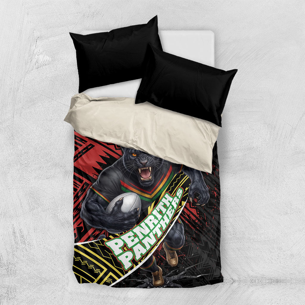 Penrith Panthers Rugby Bedding Set Tribal Polynesian Power Art - Lightning Mascot