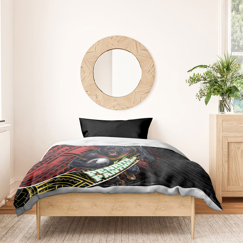 Penrith Panthers Rugby Bedding Set Tribal Polynesian Power Art - Lightning Mascot