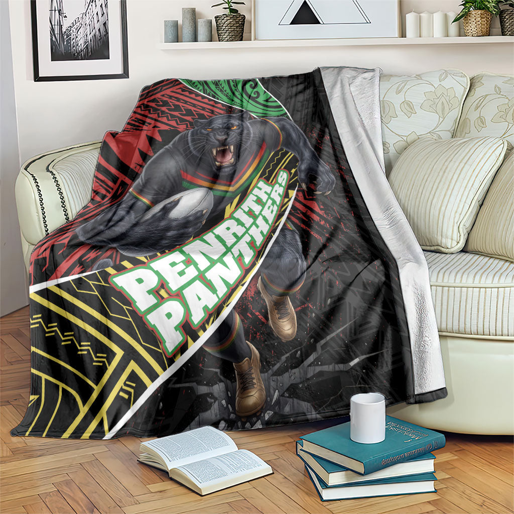 Penrith Panthers Rugby Blanket Tribal Polynesian Power Art - Lightning Mascot