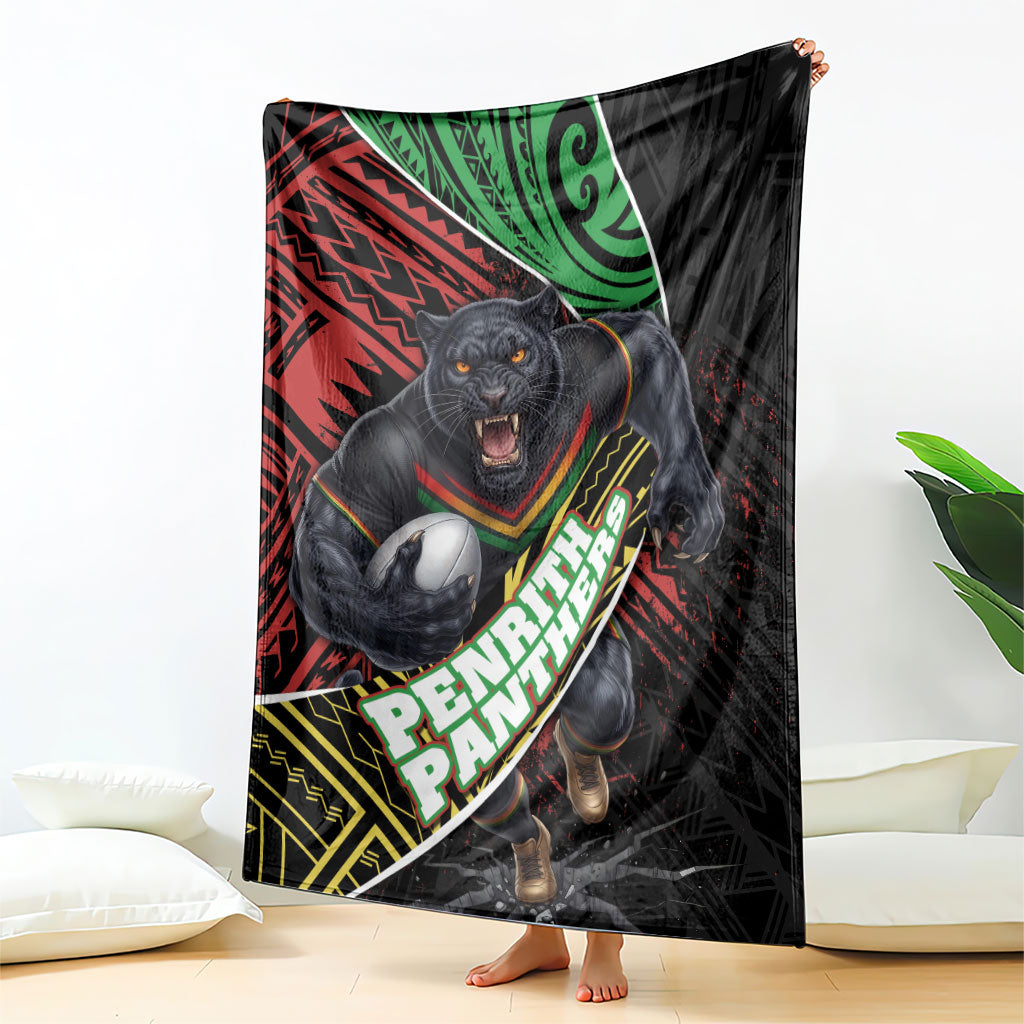 Penrith Panthers Rugby Blanket Tribal Polynesian Power Art - Lightning Mascot