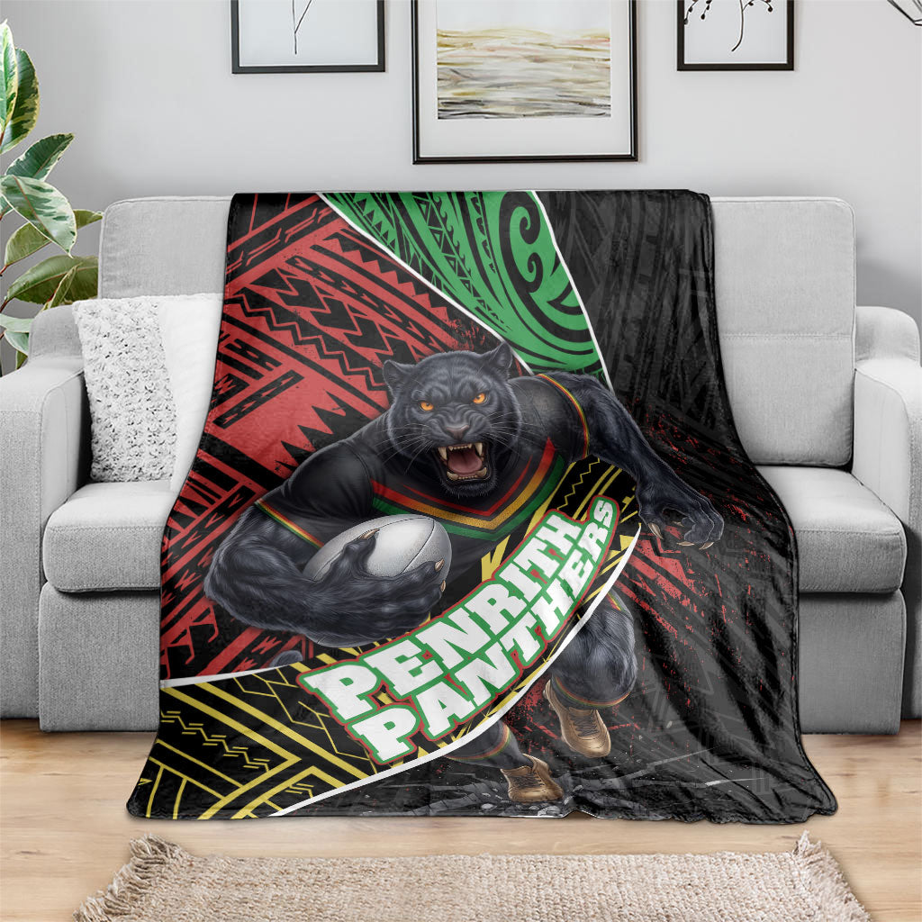 Penrith Panthers Rugby Blanket Tribal Polynesian Power Art - Lightning Mascot