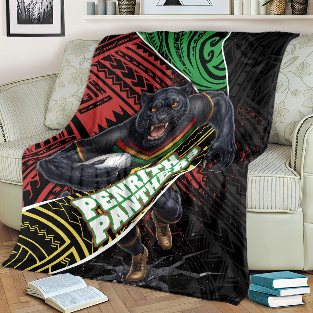 Penrith Panthers Rugby Blanket Tribal Polynesian Power Art - Lightning Mascot