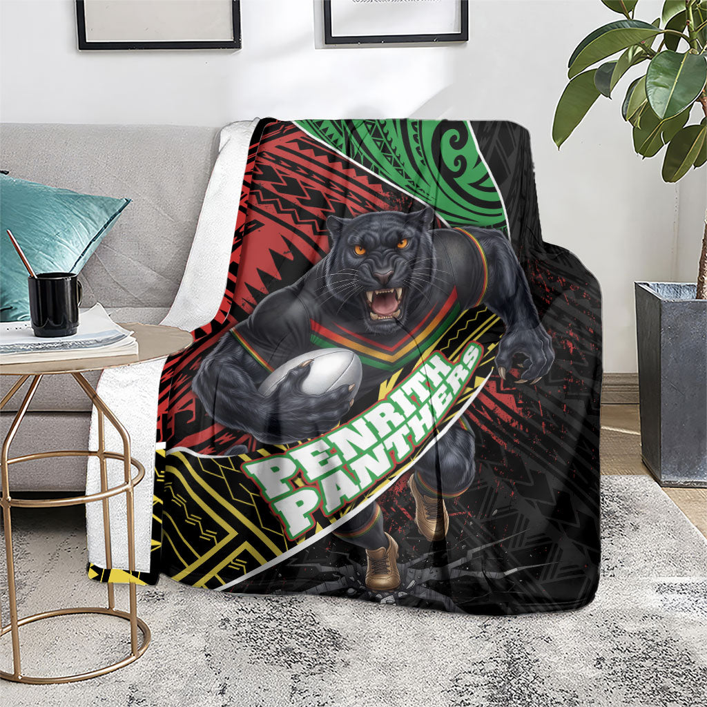 Penrith Panthers Rugby Blanket Tribal Polynesian Power Art - Lightning Mascot