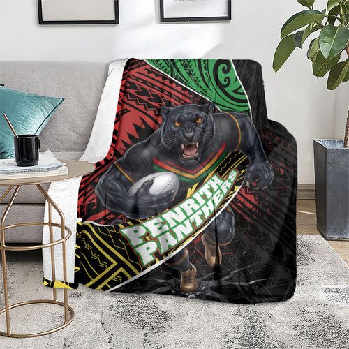 Penrith Panthers Rugby Blanket Tribal Polynesian Power Art - Lightning Mascot