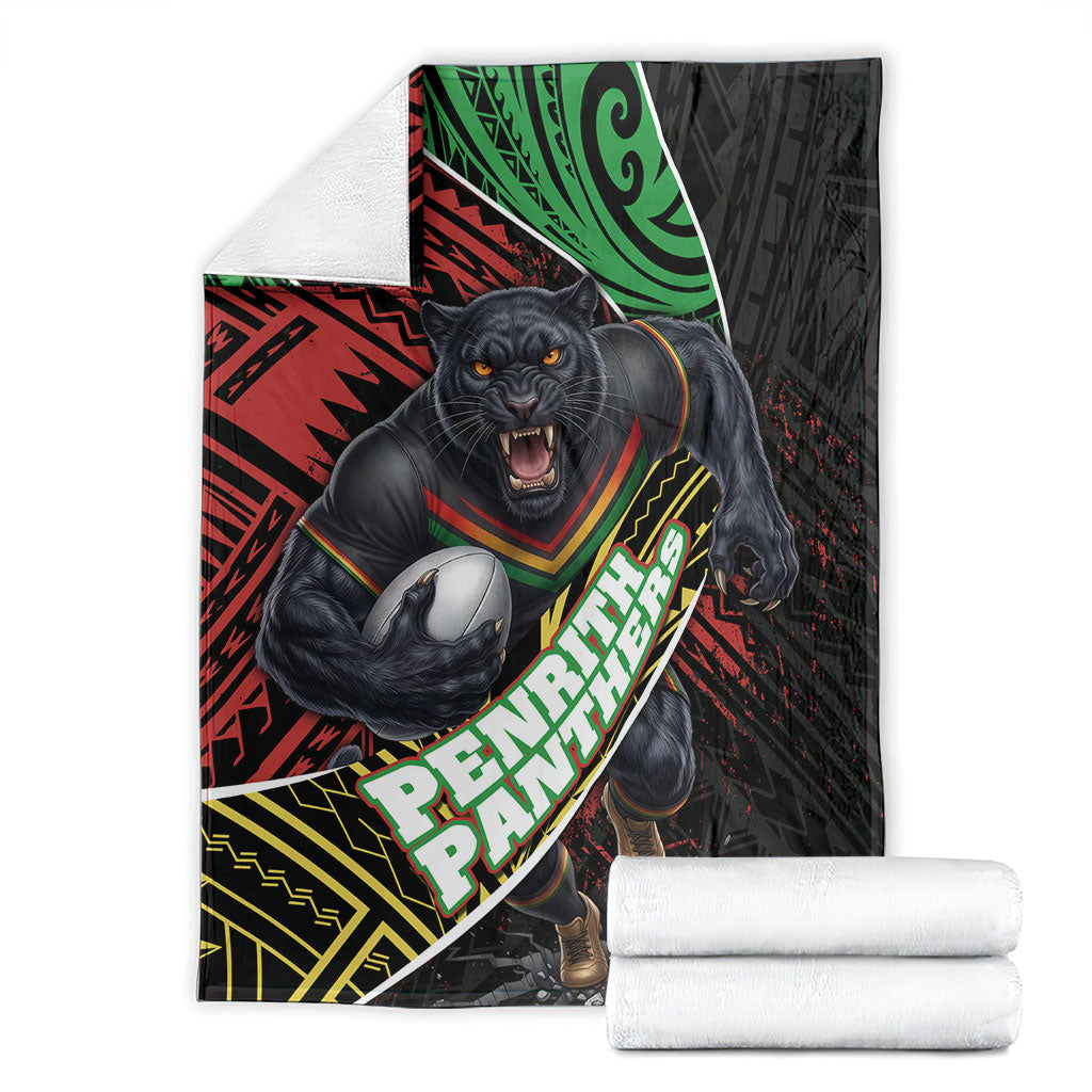 Penrith Panthers Rugby Blanket Tribal Polynesian Power Art - Lightning Mascot