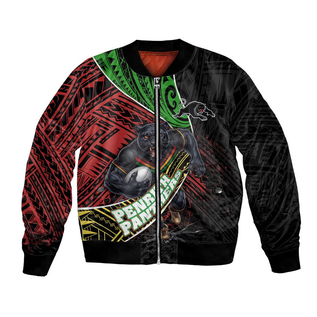 Penrith Panthers Rugby Bomber Jacket Tribal Polynesian Power Art - Lightning Mascot