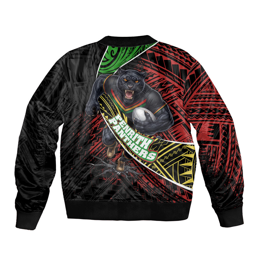 Penrith Panthers Rugby Bomber Jacket Tribal Polynesian Power Art - Lightning Mascot