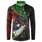 Penrith Panthers Rugby Button Sweatshirt Tribal Polynesian Power Art - Lightning Mascot