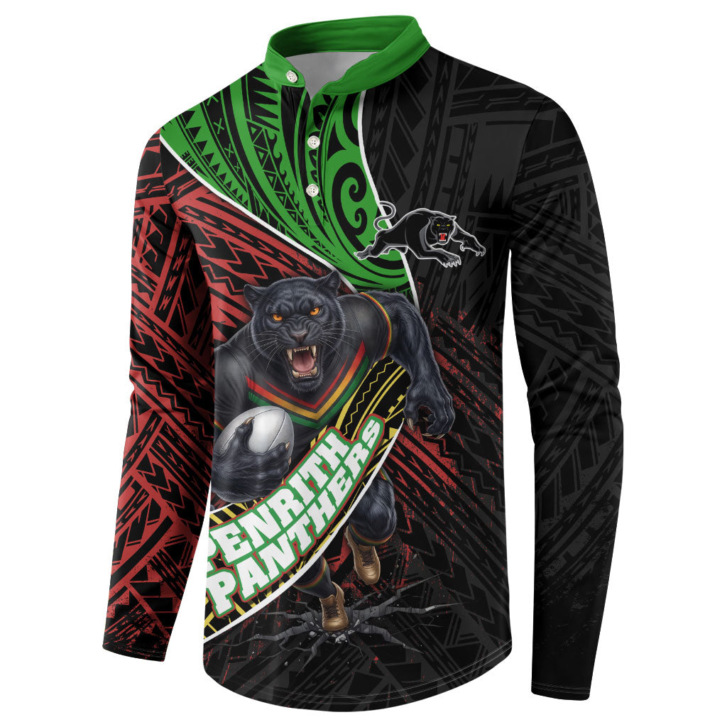 Penrith Panthers Rugby Button Sweatshirt Tribal Polynesian Power Art - Lightning Mascot