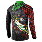 Penrith Panthers Rugby Button Sweatshirt Tribal Polynesian Power Art - Lightning Mascot