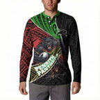 Penrith Panthers Rugby Button Sweatshirt Tribal Polynesian Power Art - Lightning Mascot
