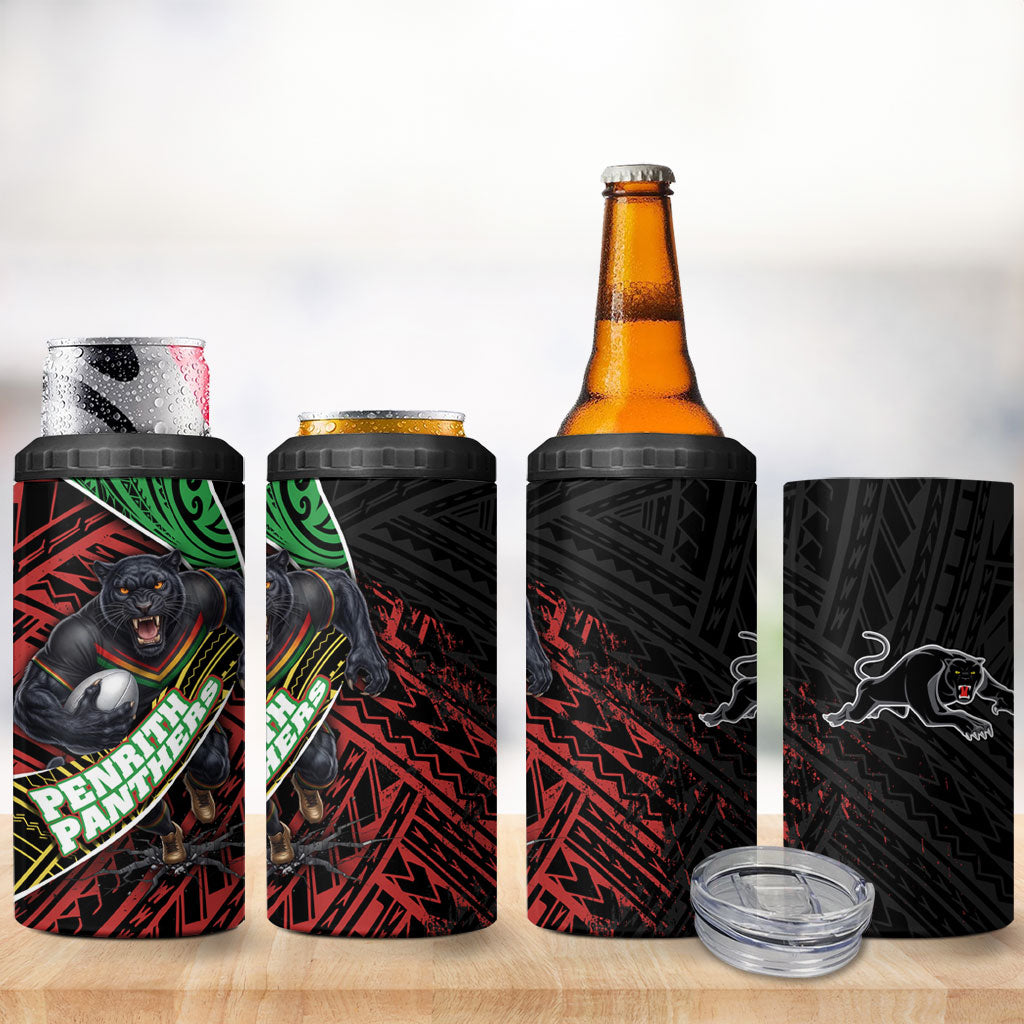 Penrith Panthers Rugby 4 in 1 Can Cooler Tumbler Tribal Polynesian Power Art - Lightning Mascot