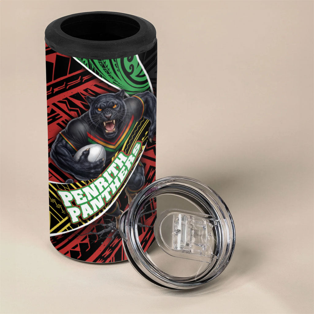 Penrith Panthers Rugby 4 in 1 Can Cooler Tumbler Tribal Polynesian Power Art - Lightning Mascot