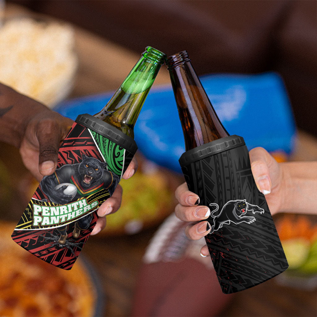 Penrith Panthers Rugby 4 in 1 Can Cooler Tumbler Tribal Polynesian Power Art - Lightning Mascot