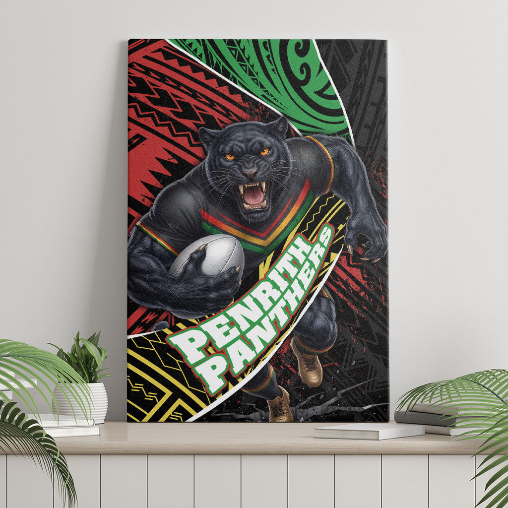 Penrith Panthers Rugby Canvas Wall Art Tribal Polynesian Power Art - Lightning Mascot
