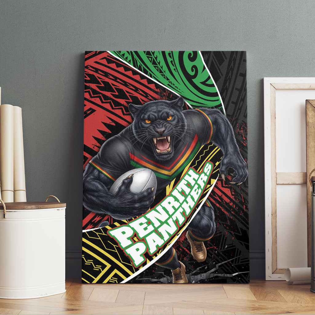 Penrith Panthers Rugby Canvas Wall Art Tribal Polynesian Power Art - Lightning Mascot