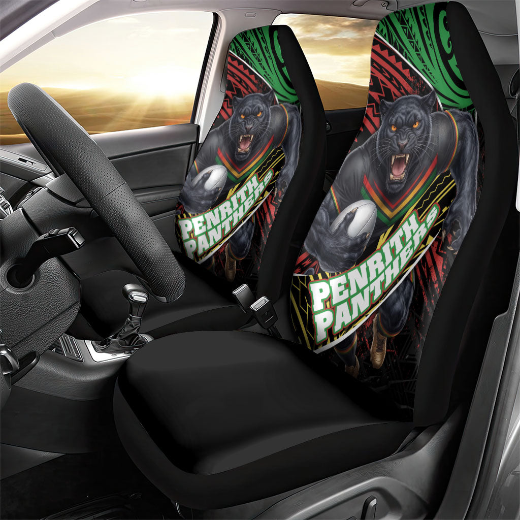 Penrith Panthers Rugby Car Seat Cover Tribal Polynesian Power Art - Lightning Mascot