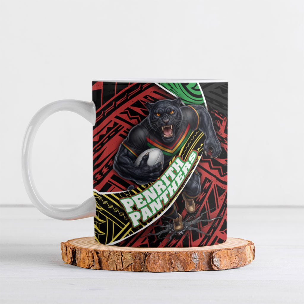 Penrith Panthers Rugby Ceramic Mug Tribal Polynesian Power Art - Lightning Mascot