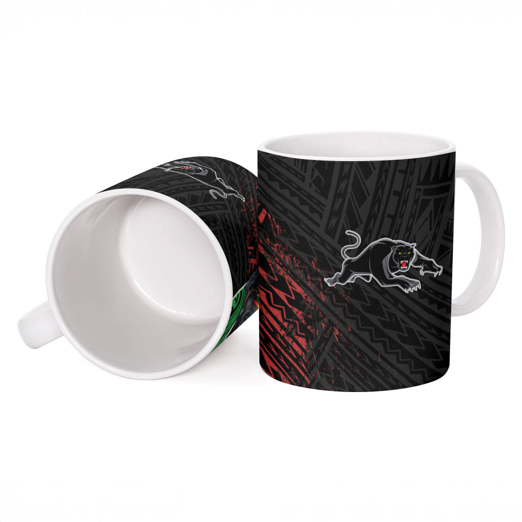 Penrith Panthers Rugby Ceramic Mug Tribal Polynesian Power Art - Lightning Mascot