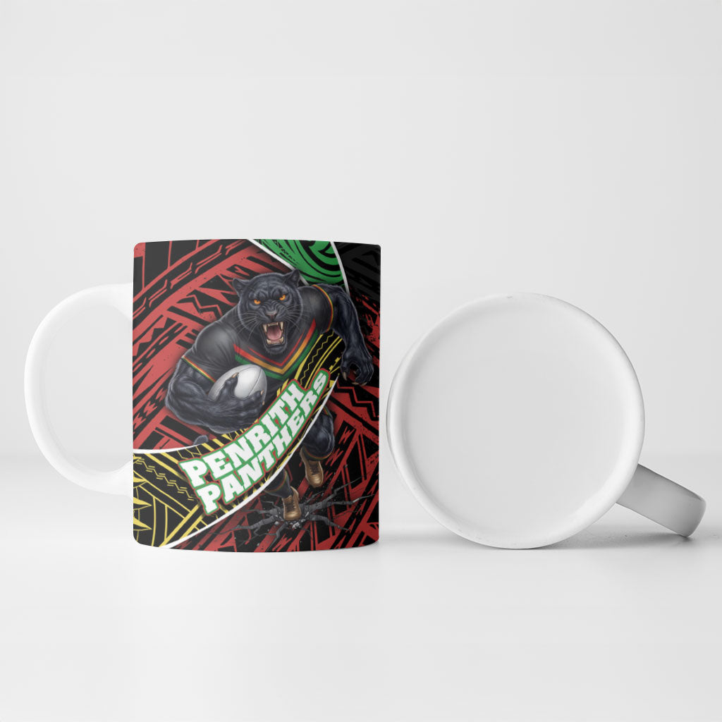 Penrith Panthers Rugby Ceramic Mug Tribal Polynesian Power Art - Lightning Mascot