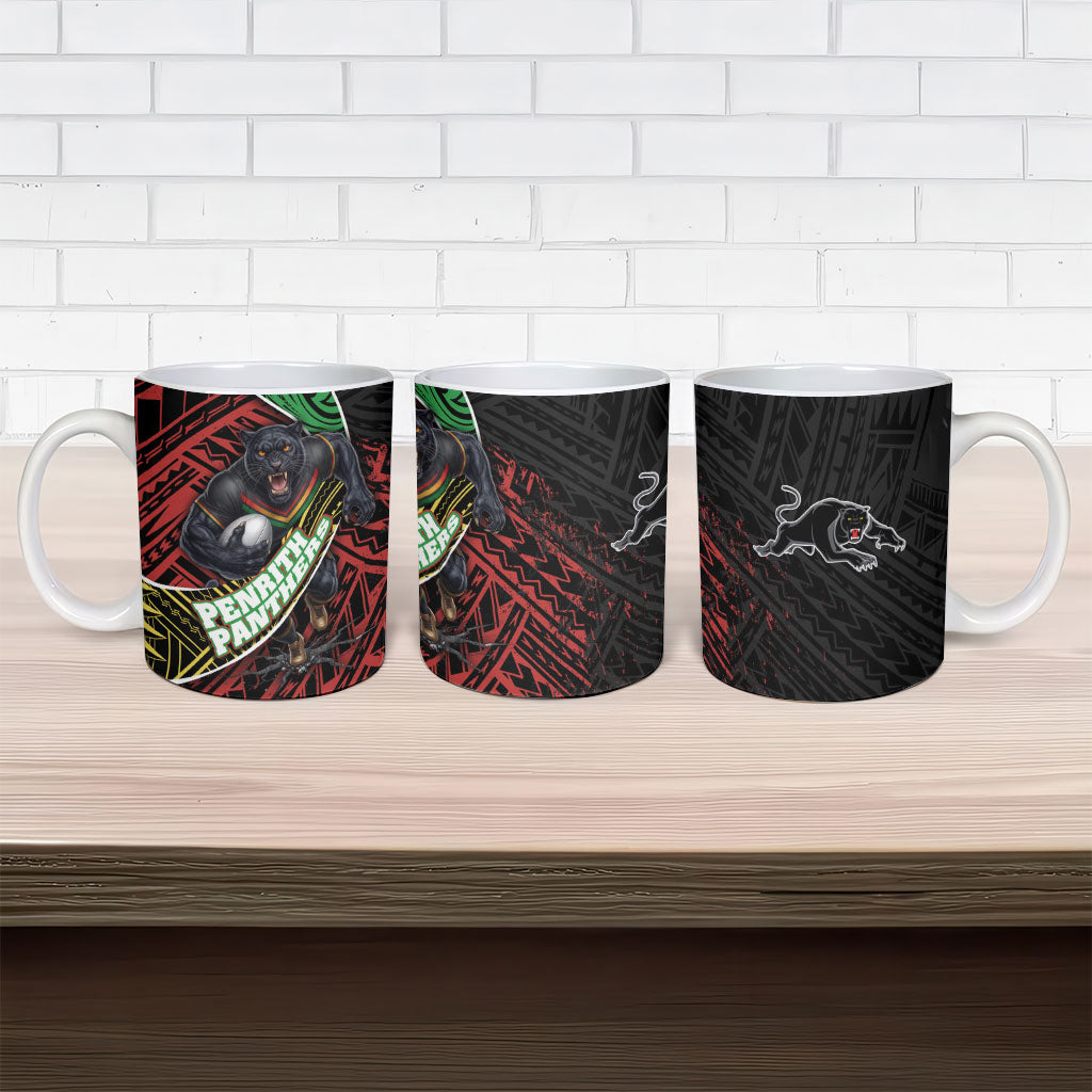 Penrith Panthers Rugby Ceramic Mug Tribal Polynesian Power Art - Lightning Mascot