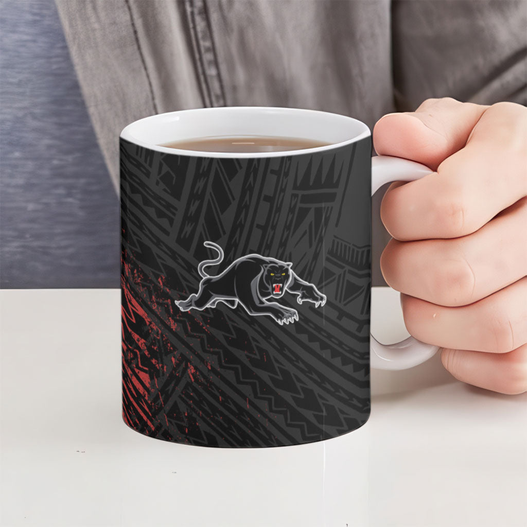 Penrith Panthers Rugby Ceramic Mug Tribal Polynesian Power Art - Lightning Mascot