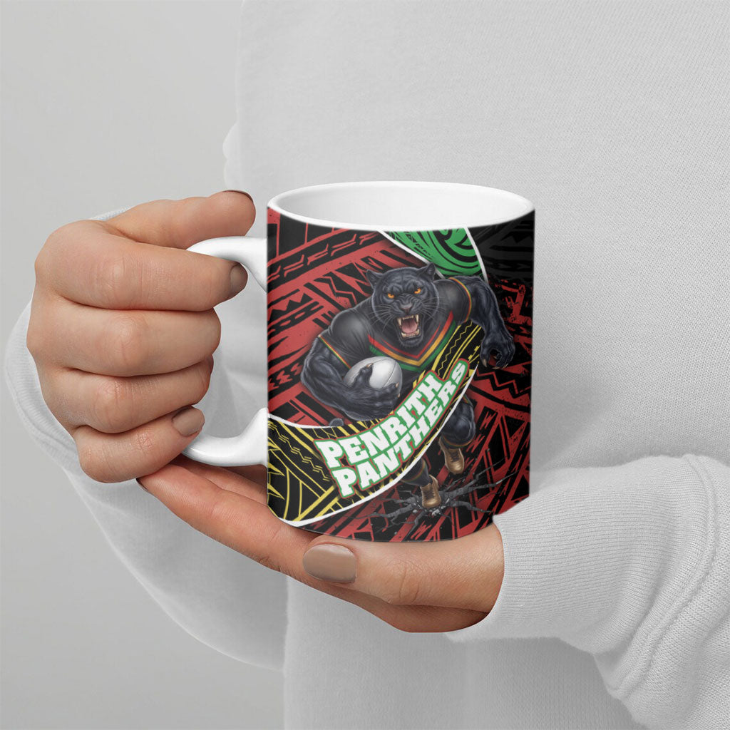 Penrith Panthers Rugby Ceramic Mug Tribal Polynesian Power Art - Lightning Mascot
