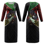 Penrith Panthers Rugby Couples Matching Long Sleeve Bodycon Dress and Hawaiian Shirt Tribal Polynesian Power Art - Lightning Mascot