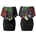 Penrith Panthers Rugby Couples Matching Off Shoulder Short Dress and Long Sleeve Button Shirt Tribal Polynesian Power Art - Lightning Mascot