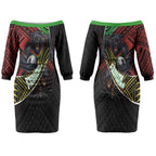 Penrith Panthers Rugby Couples Matching Off The Shoulder Long Sleeve Dress and Hawaiian Shirt Tribal Polynesian Power Art - Lightning Mascot