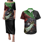 Penrith Panthers Rugby Couples Matching Puletasi and Hawaiian Shirt Tribal Polynesian Power Art - Lightning Mascot