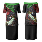 Penrith Panthers Rugby Couples Matching Puletasi and Long Sleeve Button Shirt Tribal Polynesian Power Art - Lightning Mascot