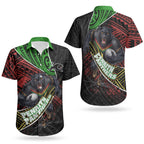 Penrith Panthers Rugby Couples Matching Summer Maxi Dress and Hawaiian Shirt Tribal Polynesian Power Art - Lightning Mascot