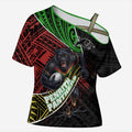Penrith Panthers Rugby Cross Shoulder Shirt Tribal Polynesian Power Art - Lightning Mascot