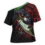 Penrith Panthers Rugby Cross Shoulder Shirt Tribal Polynesian Power Art - Lightning Mascot