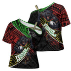 Penrith Panthers Rugby Cross Shoulder Shirt Tribal Polynesian Power Art - Lightning Mascot