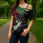 Penrith Panthers Rugby Cross Shoulder Shirt Tribal Polynesian Power Art - Lightning Mascot