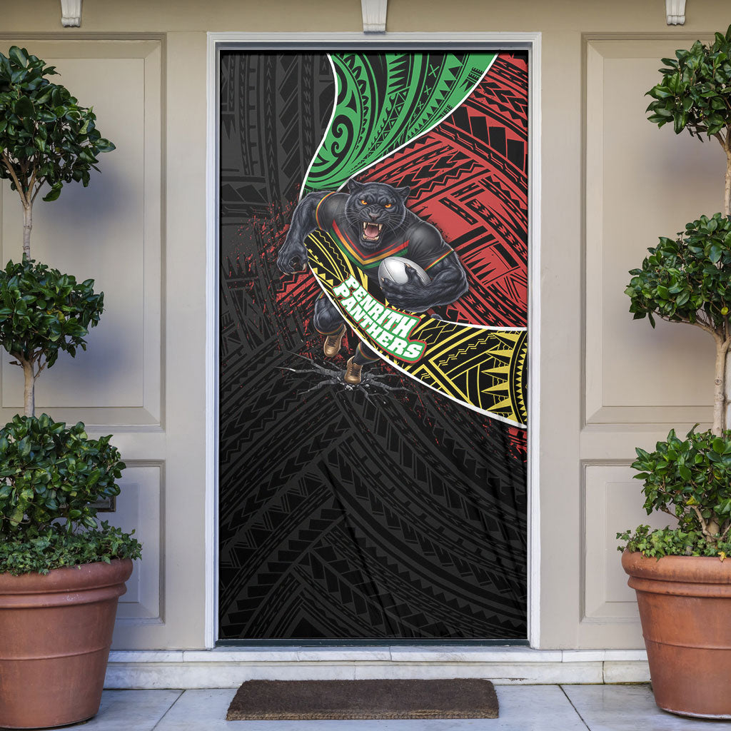 Penrith Panthers Rugby Door Cover Tribal Polynesian Power Art - Lightning Mascot