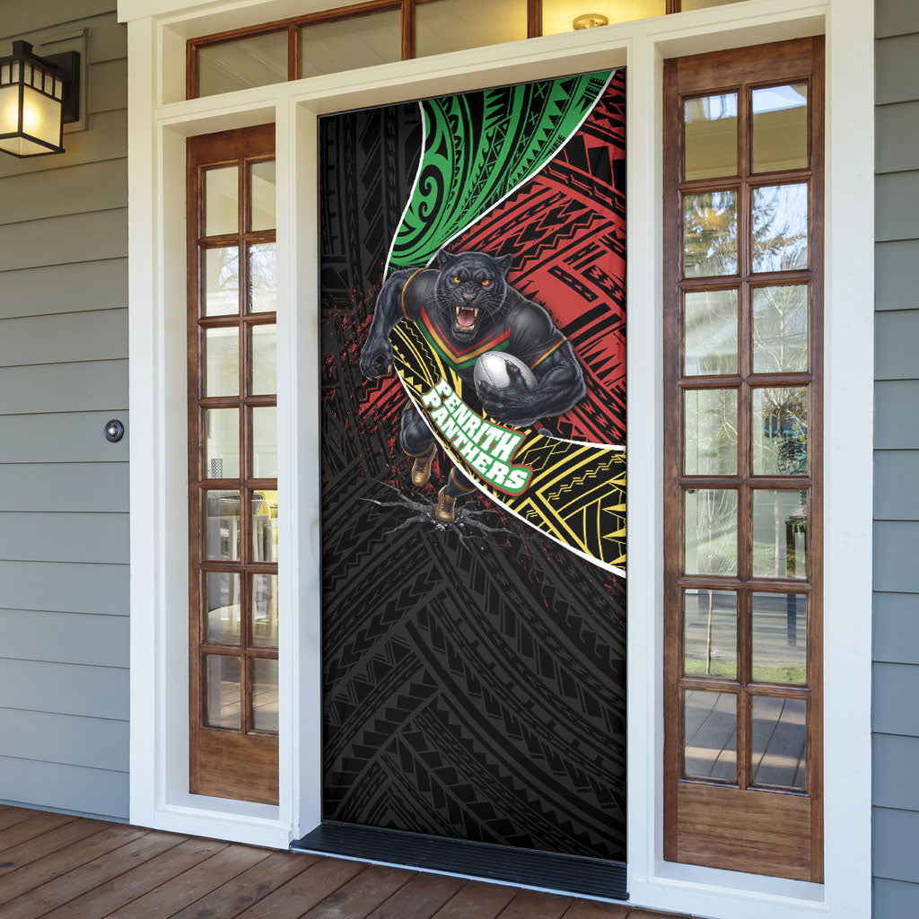 Penrith Panthers Rugby Door Cover Tribal Polynesian Power Art - Lightning Mascot