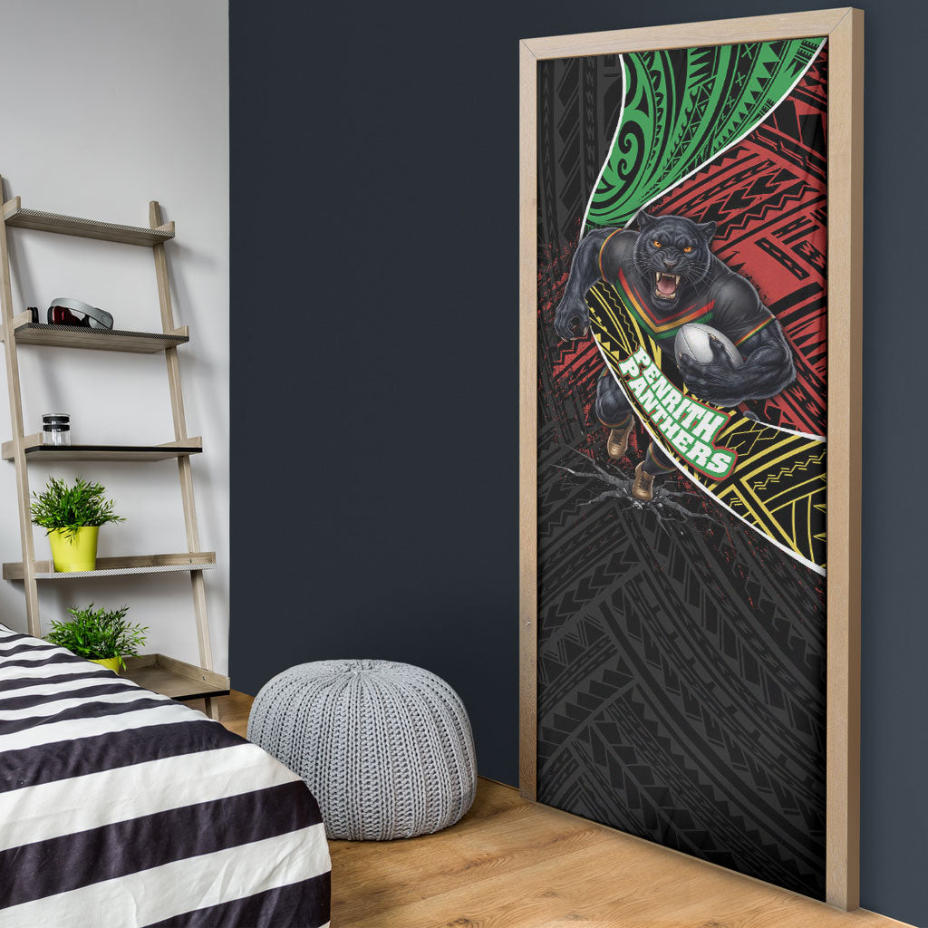 Penrith Panthers Rugby Door Cover Tribal Polynesian Power Art - Lightning Mascot