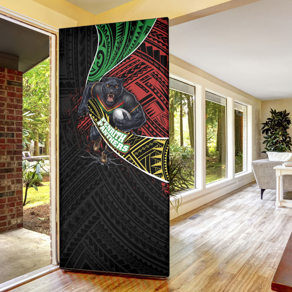 Penrith Panthers Rugby Door Cover Tribal Polynesian Power Art - Lightning Mascot