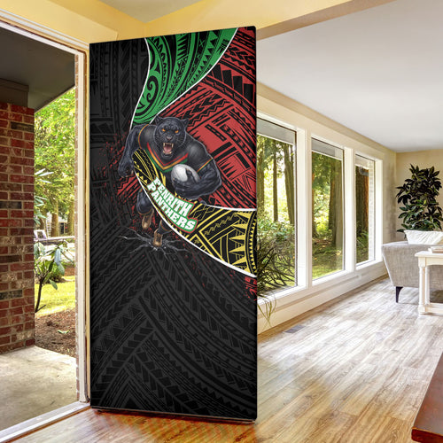 Penrith Panthers Rugby Door Cover Tribal Polynesian Power Art - Lightning Mascot