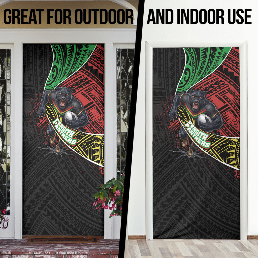 Penrith Panthers Rugby Door Cover Tribal Polynesian Power Art - Lightning Mascot