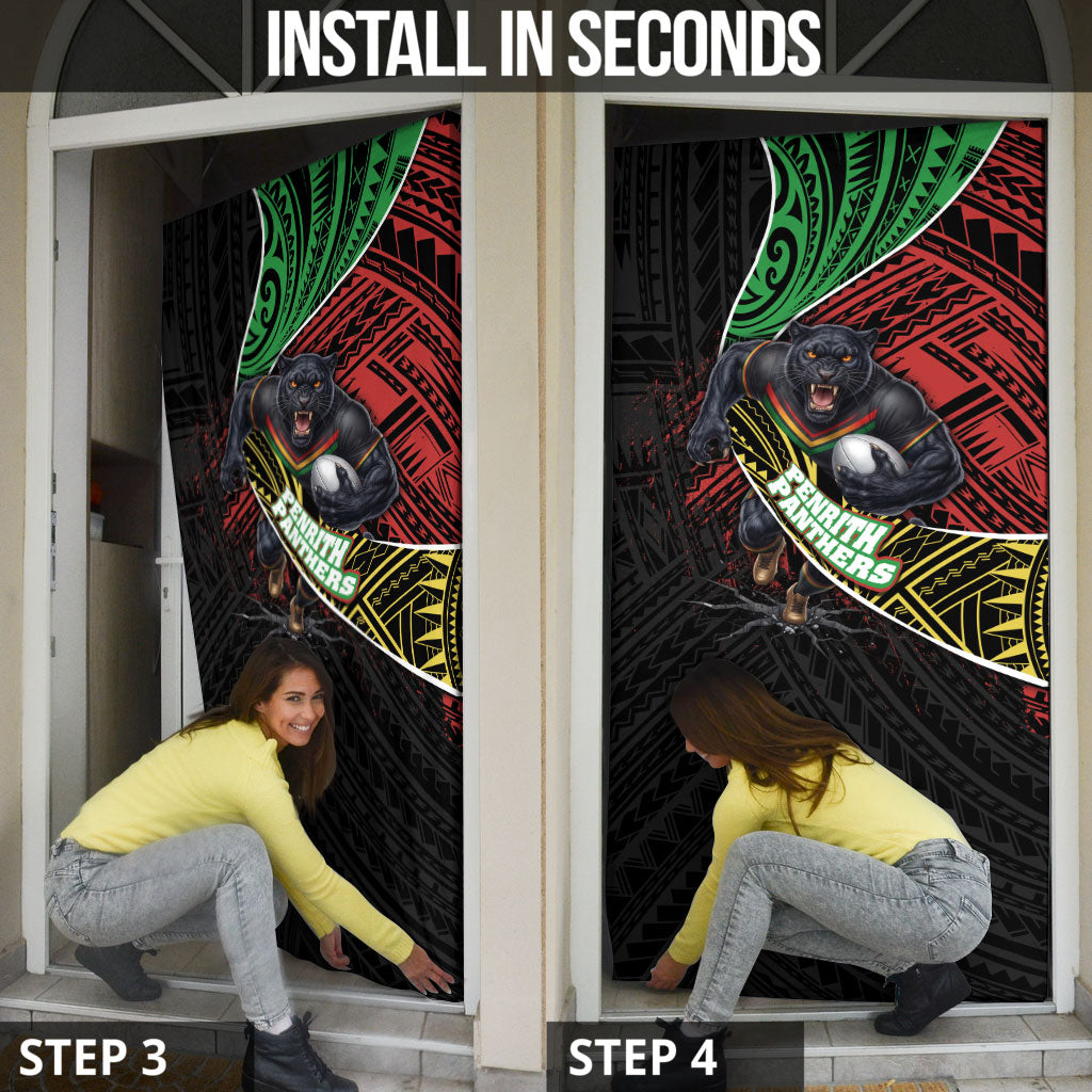 Penrith Panthers Rugby Door Cover Tribal Polynesian Power Art - Lightning Mascot