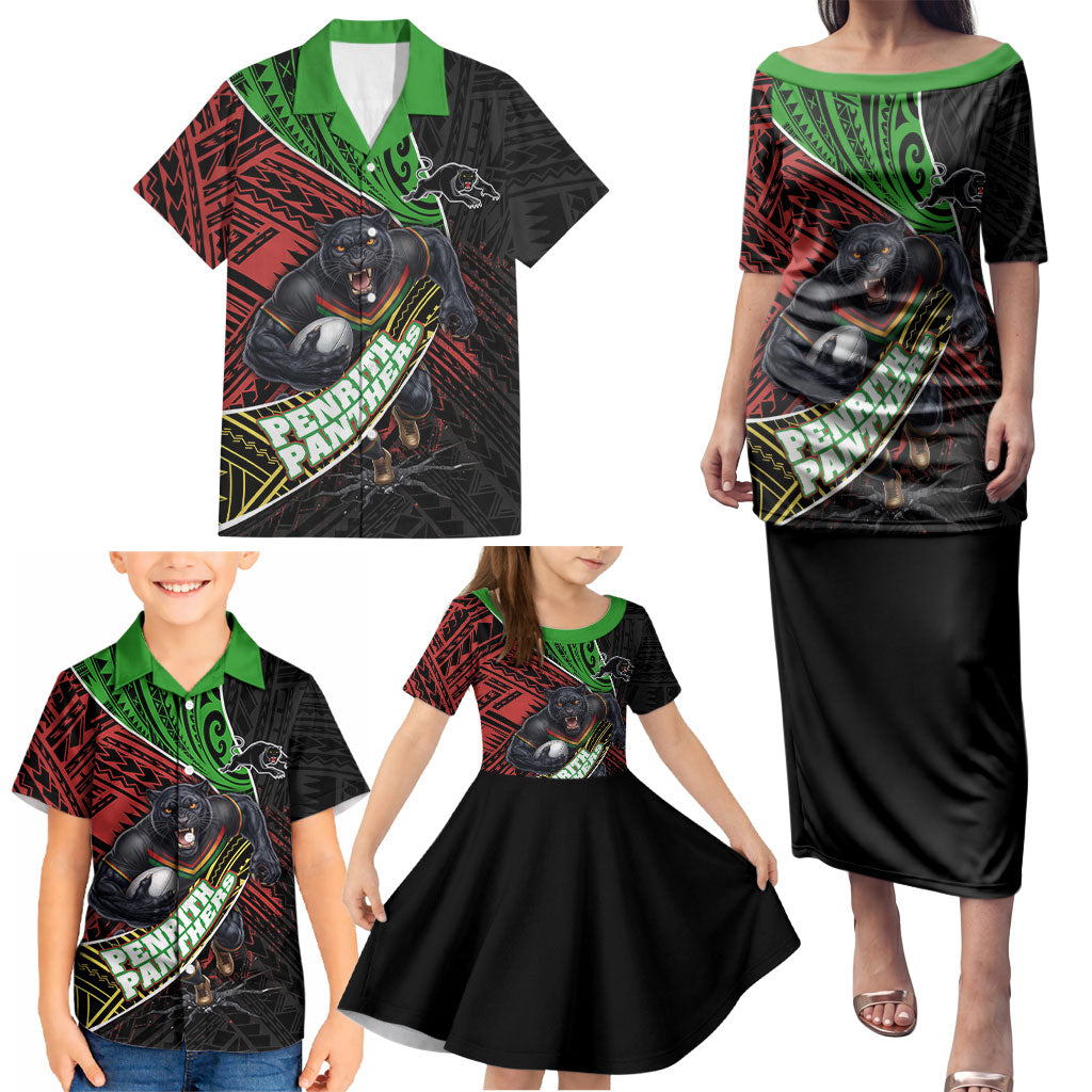 Penrith Panthers Rugby Family Matching Puletasi and Hawaiian Shirt Tribal Polynesian Power Art - Lightning Mascot