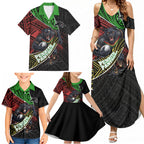 Penrith Panthers Rugby Family Matching Summer Maxi Dress and Hawaiian Shirt Tribal Polynesian Power Art - Lightning Mascot
