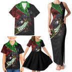 Penrith Panthers Rugby Family Matching Tank Maxi Dress and Hawaiian Shirt Tribal Polynesian Power Art - Lightning Mascot