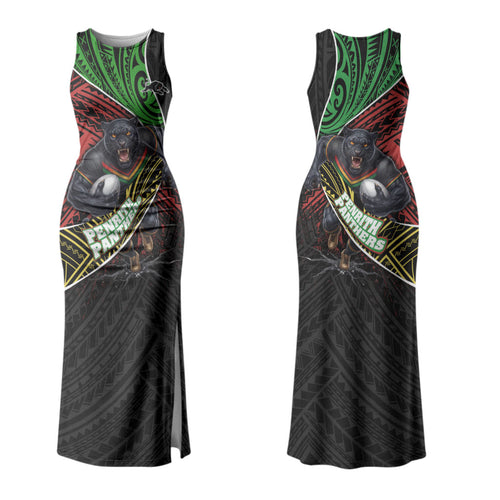 Penrith Panthers Rugby Family Matching Tank Maxi Dress and Hawaiian Shirt Tribal Polynesian Power Art - Lightning Mascot
