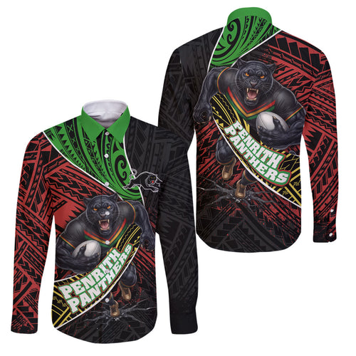 Penrith Panthers Rugby Family Matching Tank Maxi Dress and Hawaiian Shirt Tribal Polynesian Power Art - Lightning Mascot